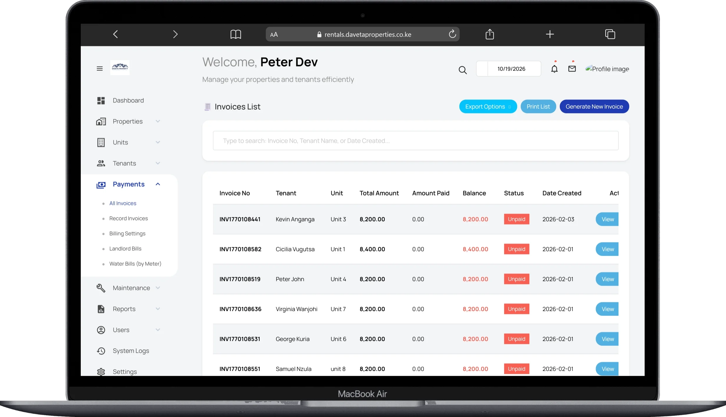 Daveta Properties screenshot